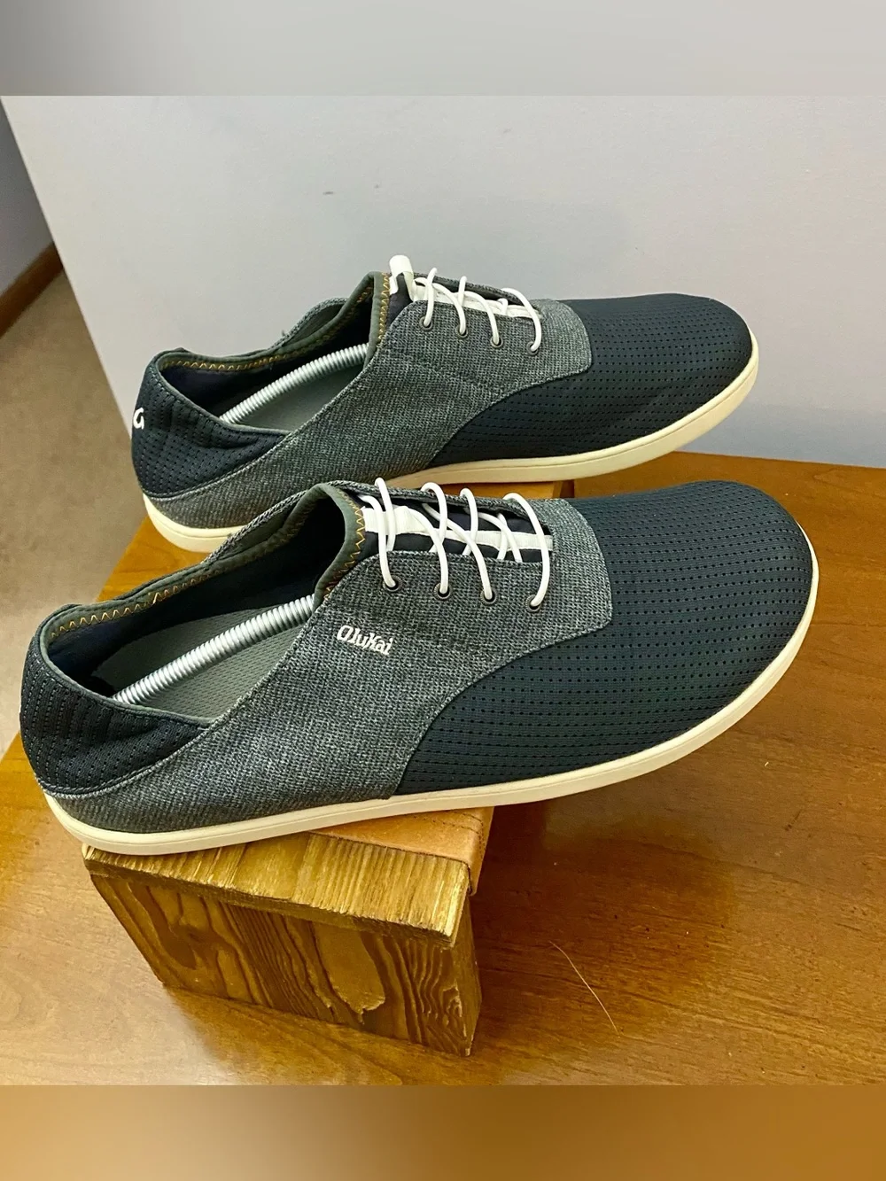 Olukai Nohea Moku Men’s No Tie Boat Shoes Black Grey Mens 13 Outdoors Breathable
